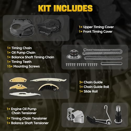 YEHERIT EA888 1.8L 2.0L Engine Timing Chain Kit with Cover Tensioner Guide Rail Compatible with Audi A3 A4 A5 S3 S4 S5 Q3 Q5 TT Volkswagen Jetta Golf Passat Tiguan CC Replace # 06K109158AD 06H109210AG - Image 5