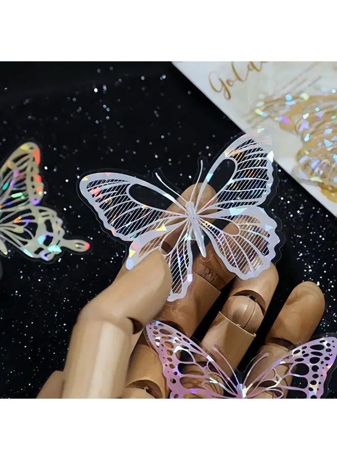 12pcs Glitter Butterfly Stickers Self Adhesive Shiny Transparent Decals Mixed Color - Image 4