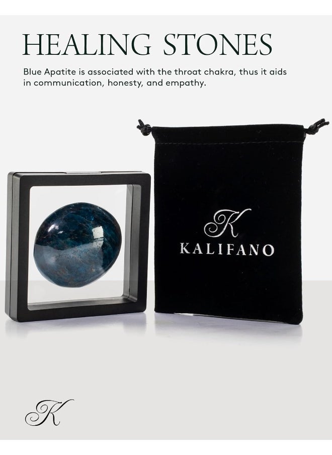 Kalifano - KALIFANO Blue Apatite Palm Stone with Healing & Calming Effects - AAA Grade High Energy Apatito Azul Worry Stone - Reiki Crystal Used for Intuition - Image 1