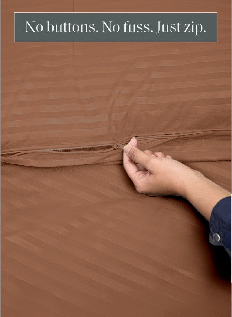 Eworld Premium Striped Duvet Set All Season – 6-Pieces Set Brown | King Size 220x240 cm | Ultra-Soft, Wrinkle-Resistant & Made in Dubai | Includes Duvet Cover, Fitted Sheet (200x200 cm) & 4 Pillowcases (50x70 cm) - Image 5