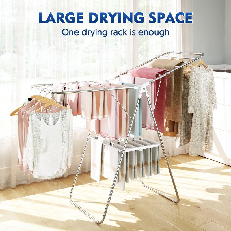 APEXCHASER Clothes Drying Rack, Stainless Steel Drying Rack Clothing with Height-Adjustable, Foldable Gullwings Laundry Drying Rack, Indoor Outdoor Use, No Assembly, White - Image 5