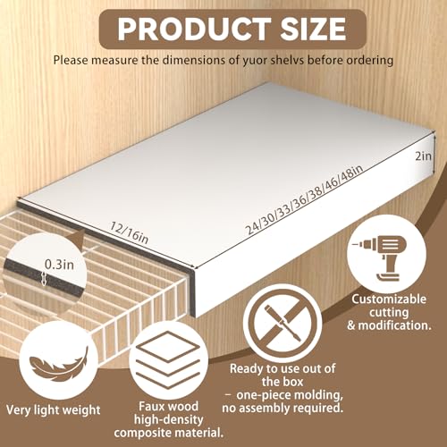 Gideio White Shelf Covers for Wire Shelving 24x12 Inch 5-Pack, Instant PVC Wood Look for Pantry, Closet & Kitchen, DIY Trimmable & Odorless - Image 2