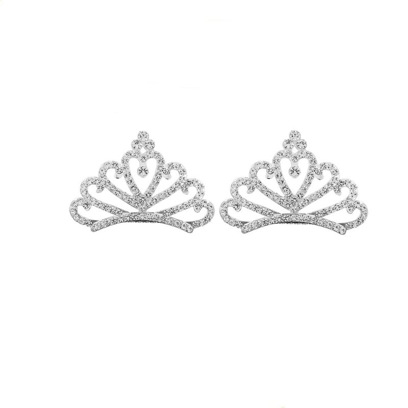 Princess Tiara Comb 2PCS Mini Crown Rhinestone Hair Comb Flower Girls Crystal Rhinestone Crown Hair Comb Hair Accessoriessilver