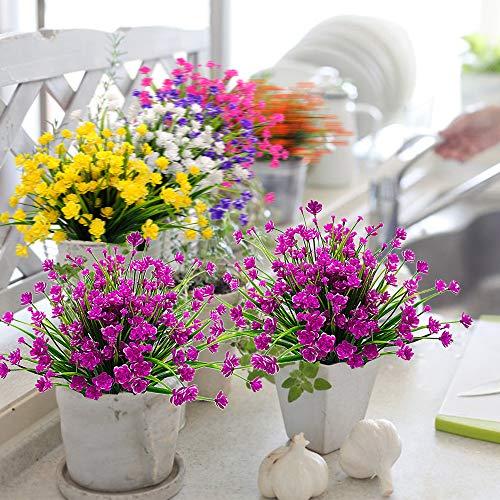 Grunyia 10 Bundles Artificial Flowers Outdoor UV Resistant Fake Plants Indoor Outside Hanging Planter Home Garden Decor (Purple) - Image 4