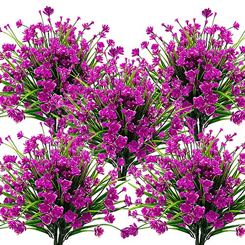 Grunyia 10 Bundles Artificial Flowers Outdoor UV Resistant Fake Plants Indoor Outside Hanging Planter Home Garden Decor (Purple) - Image 1