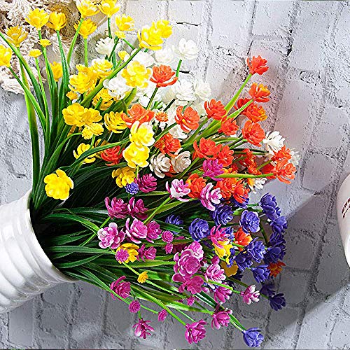Grunyia 10 Bundles Artificial Flowers Outdoor UV Resistant Fake Plants Indoor Outside Hanging Planter Home Garden Decor (Purple) - Image 5