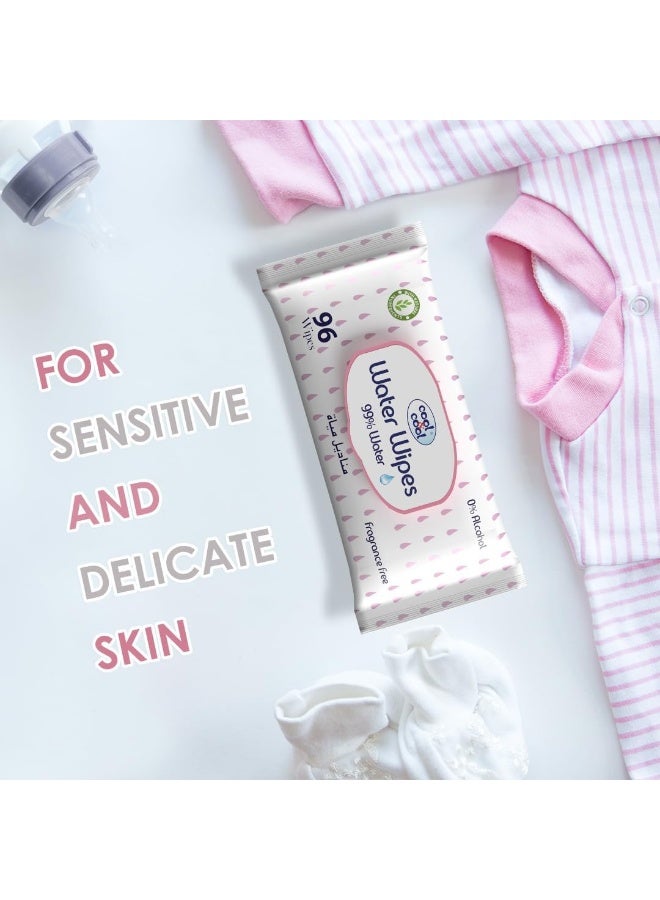 Cool & Cool Pack Of 10 AquaWipes 96's 99% AQUA, 0% Alcohol, Ultra Sensitive, Fragrance-Free, Natural Ingredients 1152 Wipes - Image 3