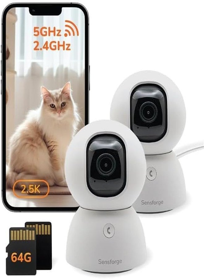 Sensforge 2 Pack Indoor Pan-Tilt Security Camera with SD Card for Pet/Kid/Home, 24/7 Recording, 5G/2.4G Wi-Fi, 2.5K Video and Image - Free Human Motion Pet Detection, NO Monthly fee - Image 1