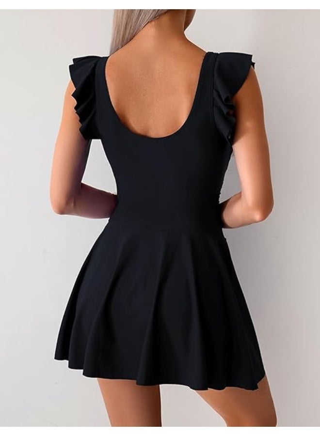 kunshao One Piece Swimsuits for Women Modest Tummy Control Swimdress Vintage Knotted Bathing Suits Skirt - Image 5