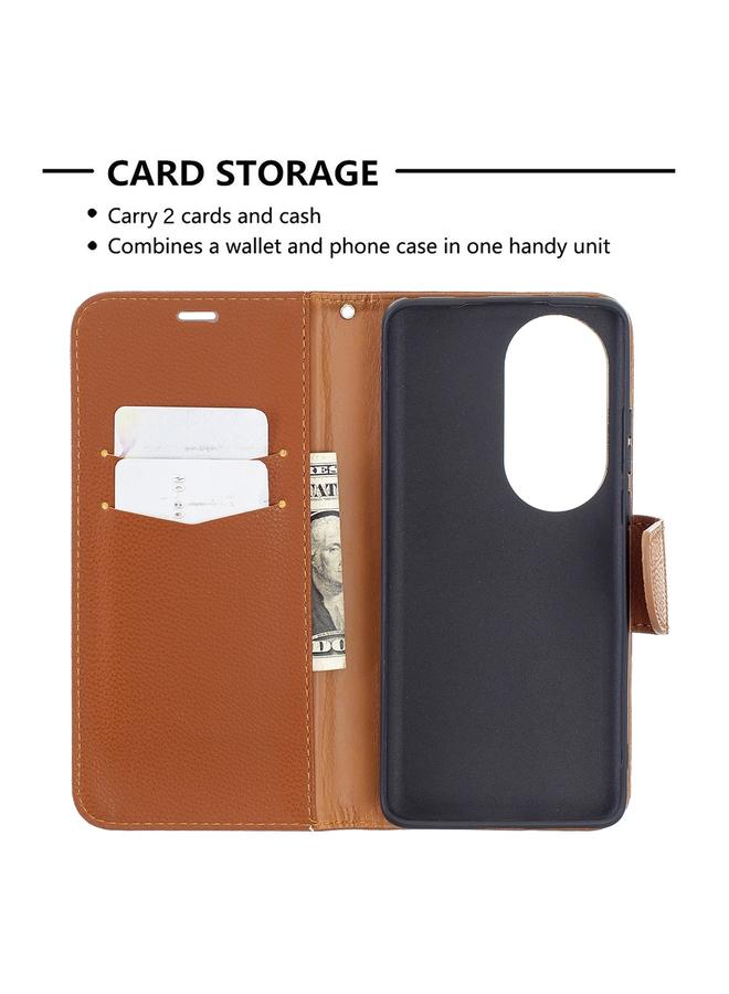 اس-توب جراب لهاتف Huawei P50 Pro من الجلد الطبيعي بتصميم أفقي قابل للطي مع حامل وفتحات للبطاقات ومحفظة وحبل تثبيت - Image 4