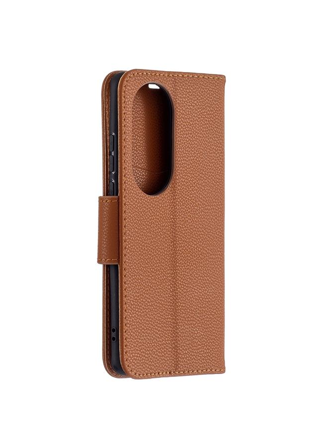 اس-توب جراب لهاتف Huawei P50 Pro من الجلد الطبيعي بتصميم أفقي قابل للطي مع حامل وفتحات للبطاقات ومحفظة وحبل تثبيت - Image 3