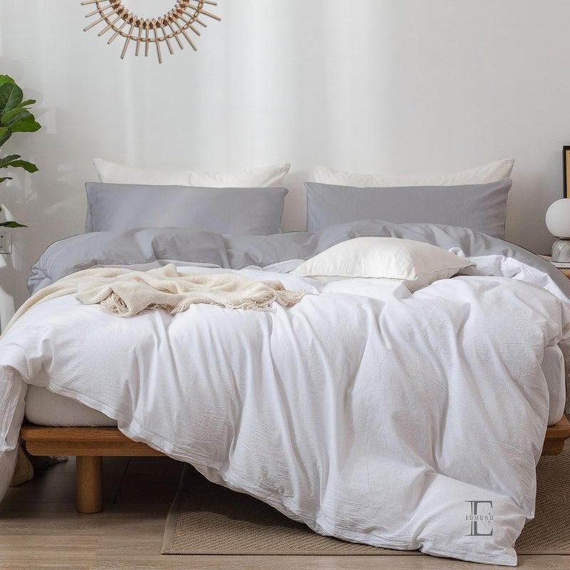 EDMUND Brushed Microfiber Single Bed Reversible Duvet Cover SetComforter CoverRajai CoverBlanket Cover 60x90 Inch Quilt Cover Single Bed with Zipper Pillow Cover WhiteSilver - Image 4