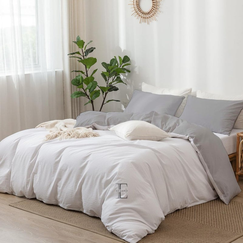 EDMUND Brushed Microfiber Single Bed Reversible Duvet Cover SetComforter CoverRajai CoverBlanket Cover 60x90 Inch Quilt Cover Single Bed with Zipper Pillow Cover WhiteSilver - Image 1