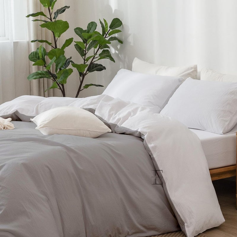 EDMUND Brushed Microfiber Single Bed Reversible Duvet Cover SetComforter CoverRajai CoverBlanket Cover 60x90 Inch Quilt Cover Single Bed with Zipper Pillow Cover WhiteSilver - Image 2