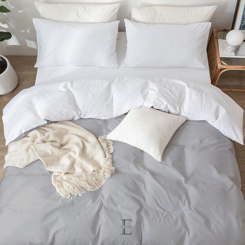 EDMUND Brushed Microfiber Single Bed Reversible Duvet Cover SetComforter CoverRajai CoverBlanket Cover 60x90 Inch Quilt Cover Single Bed with Zipper Pillow Cover WhiteSilver - Image 3