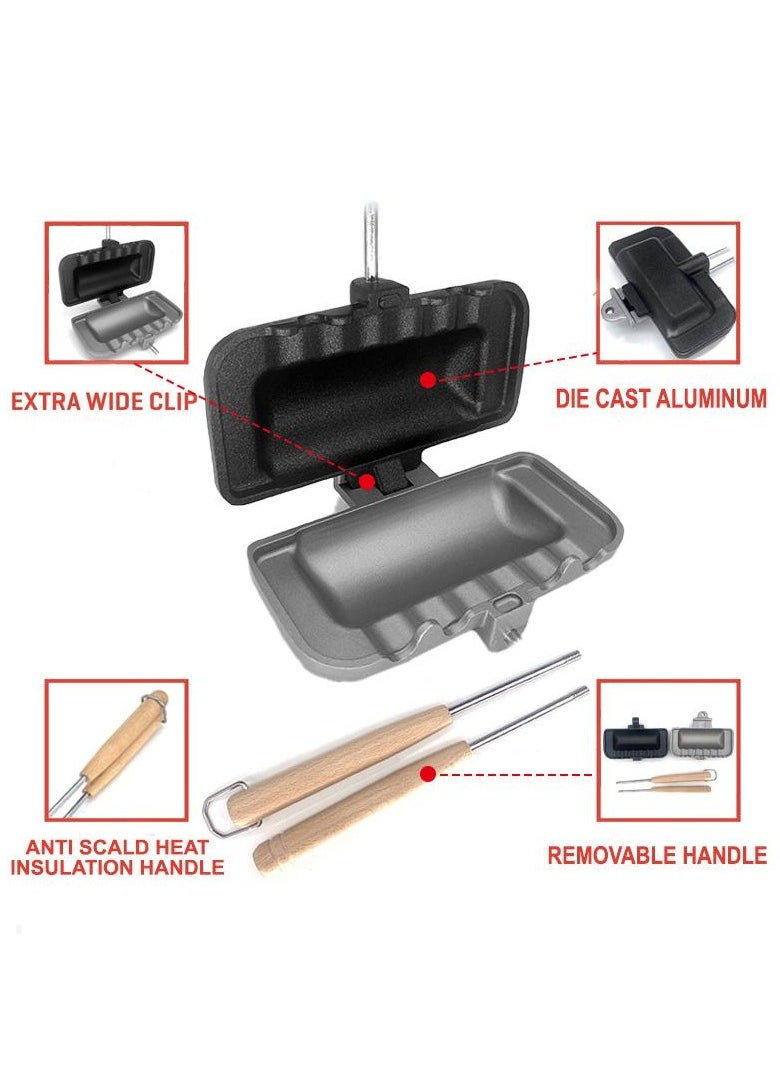 Double-Sided Non-Stick Sandwich Pan - Foldable Grill & Frying Pan for Bread, Toast, Pancake Maker, Breakfast Machine