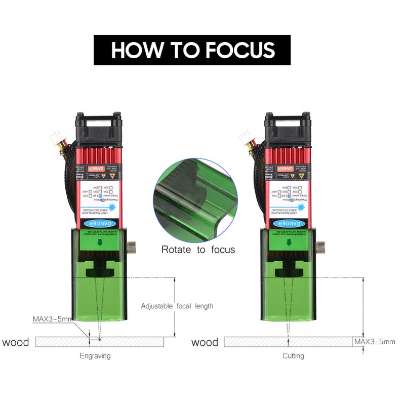 450nm 5.5W Module with Protective Cover Adjustable Focal Length Engraving Head High Speed Engraver Cutter 3D Printer CNC Router Module for DIY Craft Wood Leather Fabric Paper - Image 2