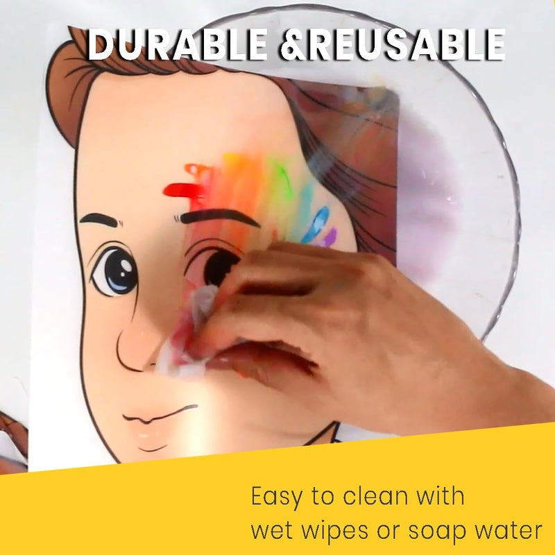 Bowitzki face painting practice board,5 pieces reusable colorful face paint practice board,painting makeup excersize template A4 size - Image 4