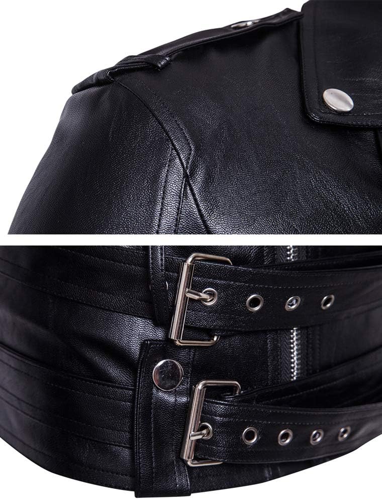 PASOK Men's PU Leather Jacket Causal Belted Faux Leather Motorcycle Jacket Zipper Biker Coat - Image 2
