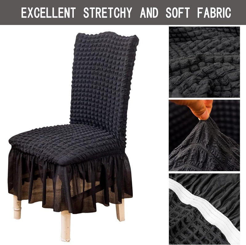 House of Quirk Polyester Turkish Bubble Frill Chair Cover Stretch Removable Washable Short Dining Chair Cover Protector Seat Slipcover (Coffee, Pack Of 6) - Image 2