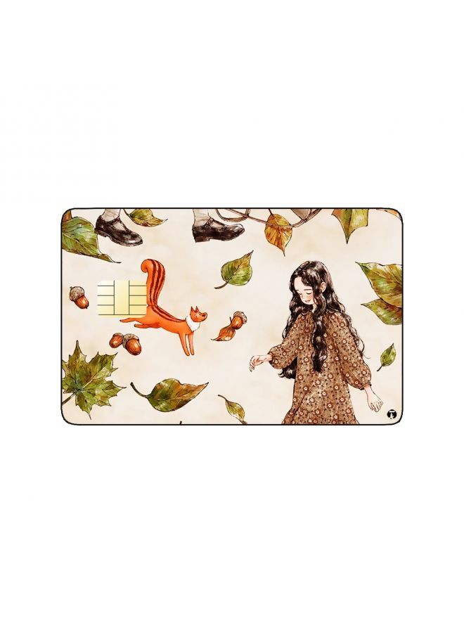 RKN PRINTED BANK CARD STICKER Cute Girl Drawing With Dog And Tree Leaves - Image 2