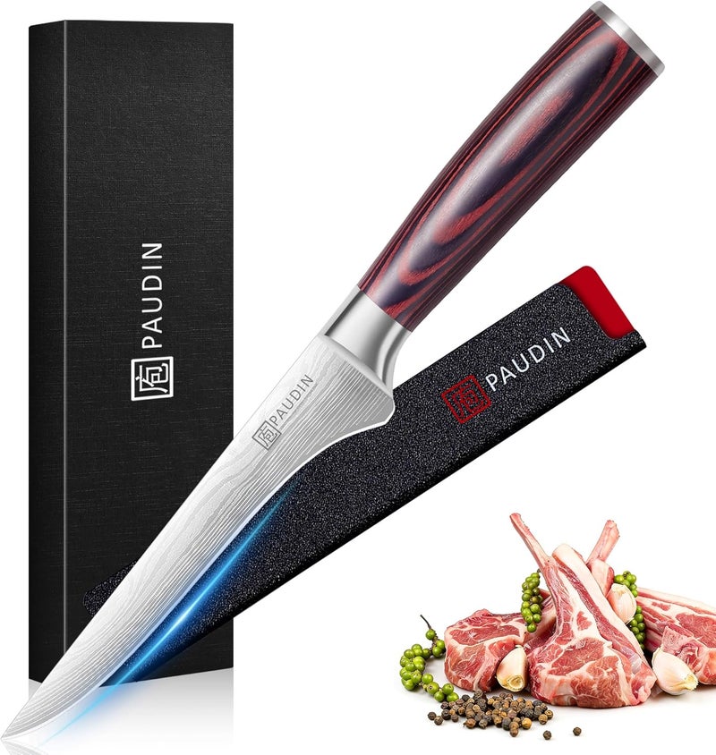 PAUDIN Boning Knife 6 Inch, Super Sharp Fillet Knife, German High Carbon Stainless Steel Deboning Knives, Professional Boning Knives for Meat Poultry Chicken, Pakkawood Handle with Gift Box - Image 1
