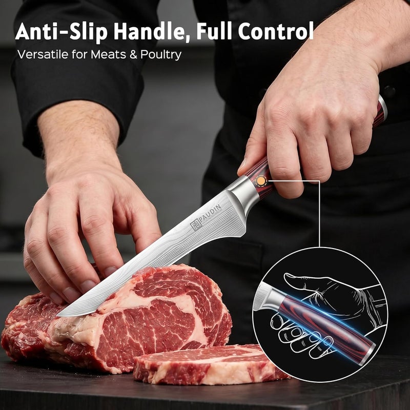 PAUDIN Boning Knife 6 Inch, Super Sharp Fillet Knife, German High Carbon Stainless Steel Deboning Knives, Professional Boning Knives for Meat Poultry Chicken, Pakkawood Handle with Gift Box - Image 4