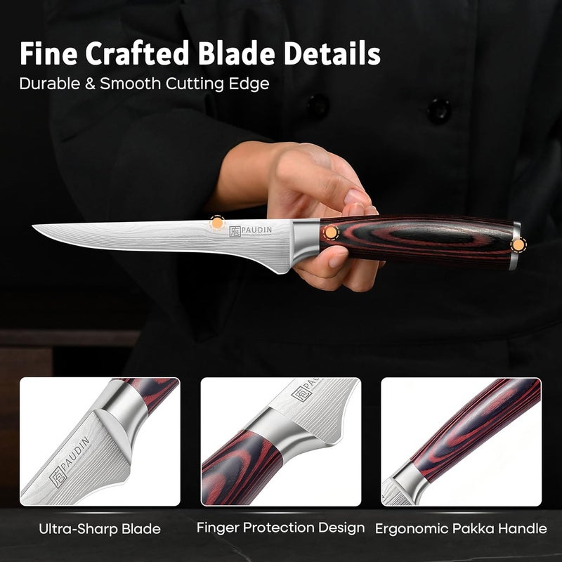 PAUDIN Boning Knife 6 Inch, Super Sharp Fillet Knife, German High Carbon Stainless Steel Deboning Knives, Professional Boning Knives for Meat Poultry Chicken, Pakkawood Handle with Gift Box - Image 2