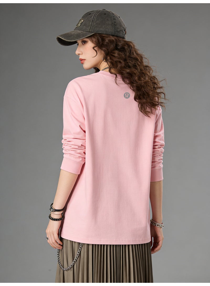 لولوليمون lululemon السيدات بلوزة طويلة الأكمام الوردي الفاتح - لينة 100 ٪ القطن جولة الرقبة سترة تزن 320 جرام ، مع شعار الحد الأدنى ، ومناسبة للرياضة والترفيه والملابس المنزلية . - Image 5