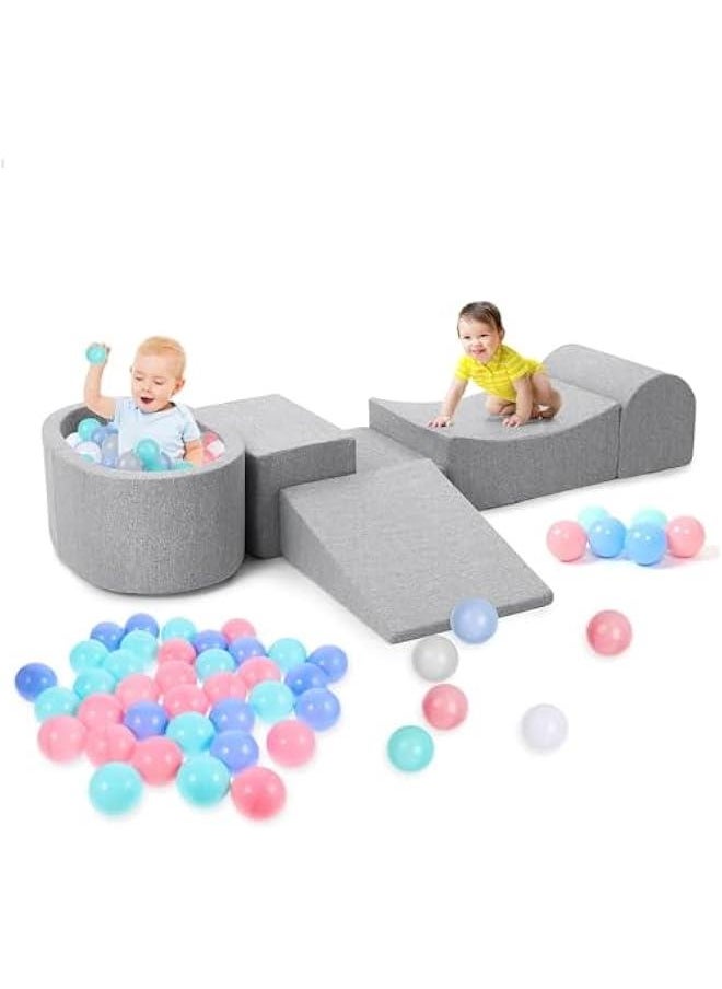 Beauenty - Climbing Toys for Toddlers 1-3,Foam Climbing Blocks and Ball Pit for Baby,5PC Soft Foam Toddlers Climbing Toys with 50 Balls,Climbing Crawling Toys Soft Foam Blocks Activity Play Set (gray) - Image 1