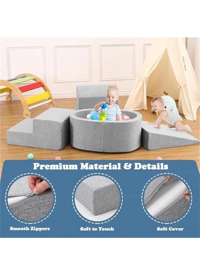 Beauenty - Climbing Toys for Toddlers 1-3,Foam Climbing Blocks and Ball Pit for Baby,5PC Soft Foam Toddlers Climbing Toys with 50 Balls,Climbing Crawling Toys Soft Foam Blocks Activity Play Set (gray) - Image 1