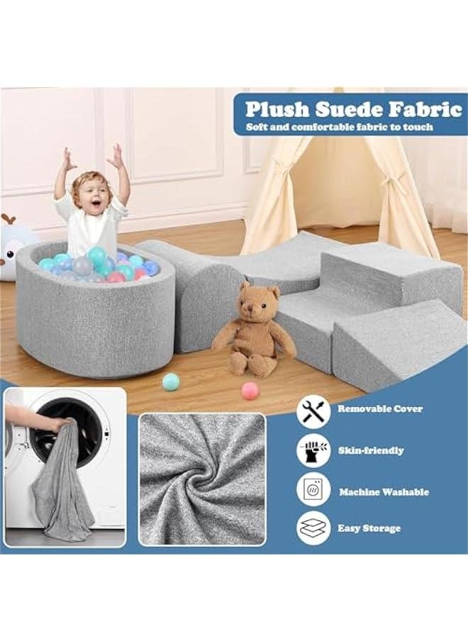 Beauenty - Climbing Toys for Toddlers 1-3,Foam Climbing Blocks and Ball Pit for Baby,5PC Soft Foam Toddlers Climbing Toys with 50 Balls,Climbing Crawling Toys Soft Foam Blocks Activity Play Set (gray) - Image 1