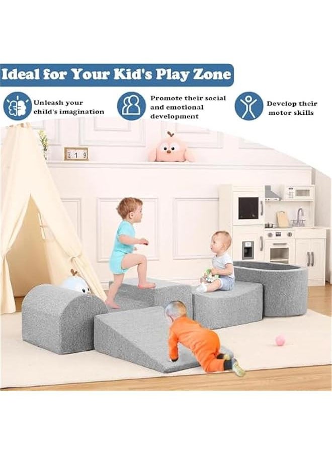 Beauenty - Climbing Toys for Toddlers 1-3,Foam Climbing Blocks and Ball Pit for Baby,5PC Soft Foam Toddlers Climbing Toys with 50 Balls,Climbing Crawling Toys Soft Foam Blocks Activity Play Set (gray) - Image 1