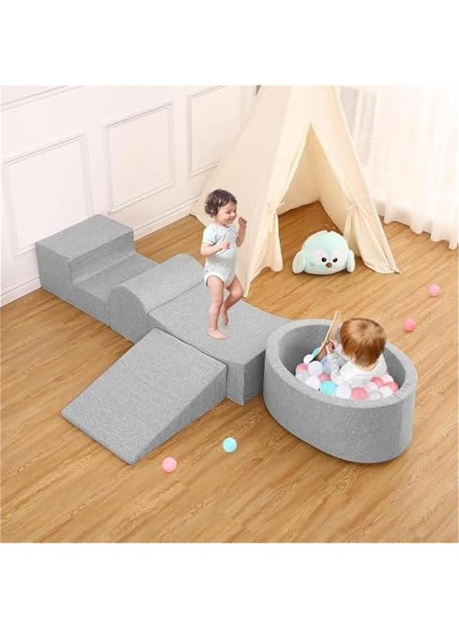Beauenty - Climbing Toys for Toddlers 1-3,Foam Climbing Blocks and Ball Pit for Baby,5PC Soft Foam Toddlers Climbing Toys with 50 Balls,Climbing Crawling Toys Soft Foam Blocks Activity Play Set (gray) - Image 1