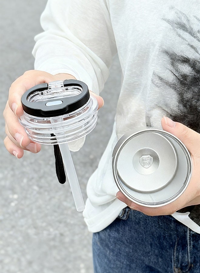 AHAKAC 316 Stainless Steel Coffee Mug - Double-Layer Insulation Cup - Double-Outlet Silicone Straw Water Cup 350ml - Image 2