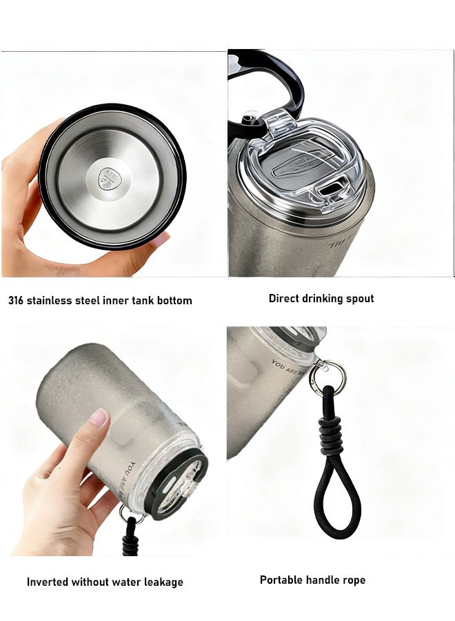 AHAKAC 316 Stainless Steel Coffee Mug - Double-Layer Insulation Cup - Double-Outlet Silicone Straw Water Cup 350ml - Image 3