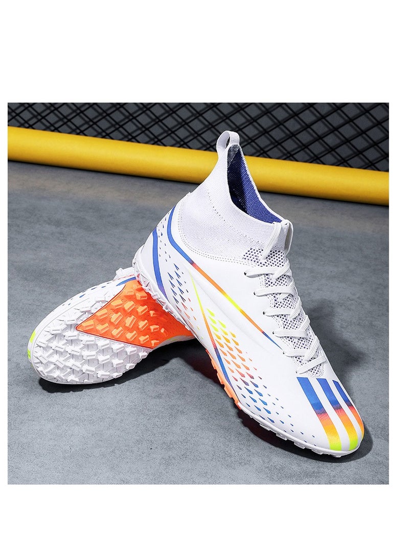 xozgdovg Short spike sneakers TF training shoes Football shoes non-slip (short spike bright white) 34 size - Image 1