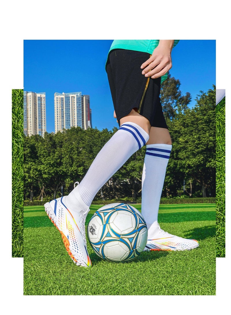 xozgdovg Short spike sneakers TF training shoes Football shoes non-slip (short spike bright white) 34 size - Image 2