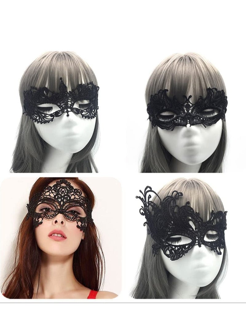 Excefore Women Lace Eye Mask, 4pcs Masquerade Masks Mysterious Face Venetian Eyemask for Carnival Party Costume Ball, Black - Image 2