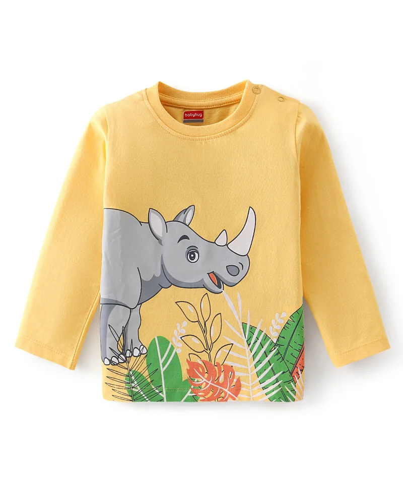 babyhug Babyhug 3 Pack Cotton Knit Full Sleeves Wild Animals & Tropical Graphics T-Shirts - Multicolour