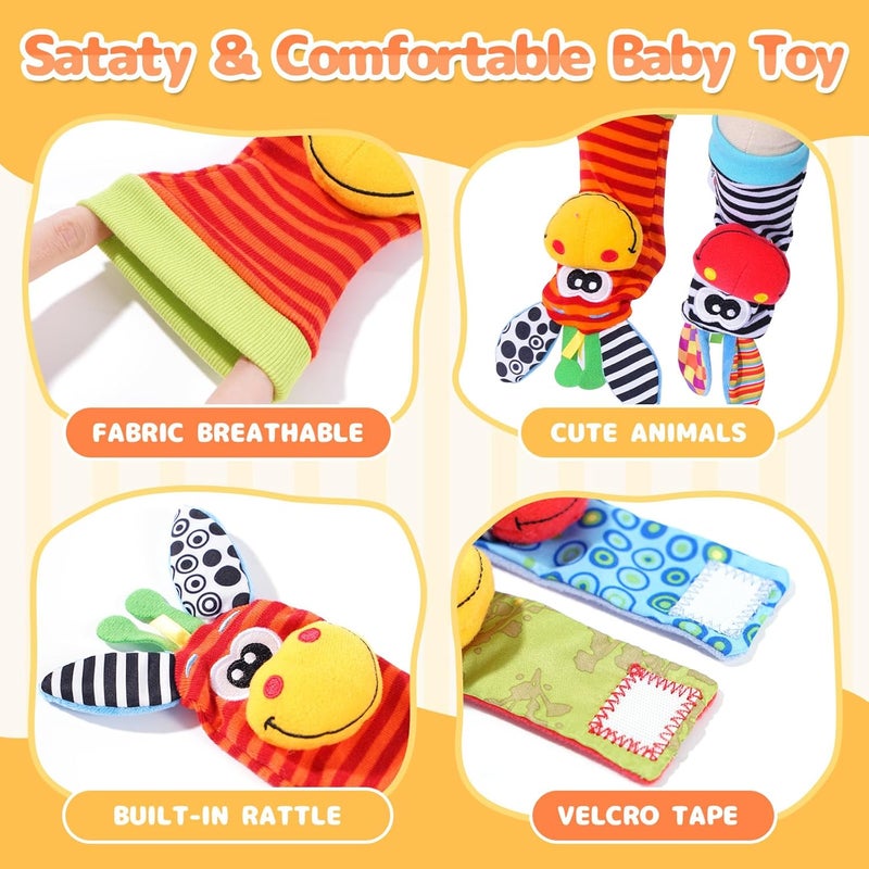 PHEZAPA ألعاب الأطفال من 0-6 أشهر، جوارب خشخيشة الرضع، مجموعة جوارب المعصم واليد والقدم، ألعاب حسية ناعمة للأطفال حديثي الولادة، خشخيشات الرضع للأطفال من 0-3-6 أشهر، هدايا استحمام للبنات والبنين من 6-12 شهرًا - Image 3
