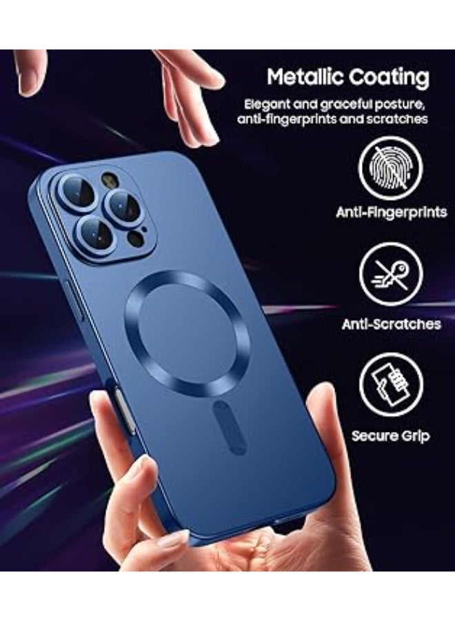 جراب مغناطيسي متوافق مع iPhone 16 Pro Max مع واقي عدسة الكاميرا، متوافق مع Magsafe، جراب هاتف نحيف مضاد للخدش ناعم من مادة TPU لحماية كاملة لهاتف iPhone 16 Pro Max (أزرق) - Image 5