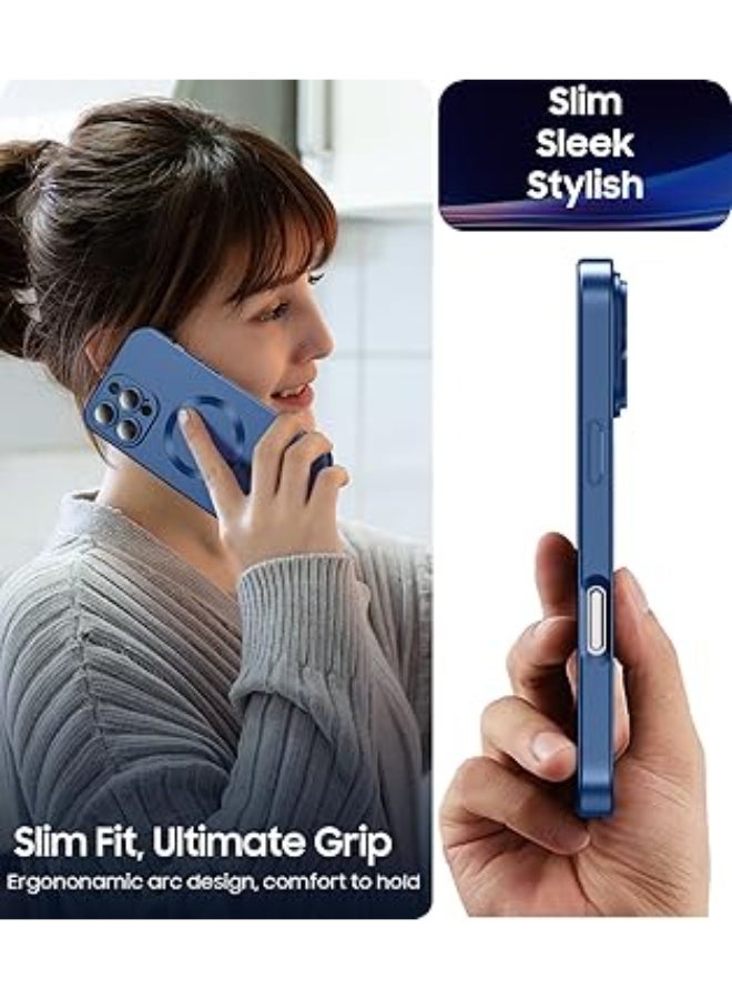 جراب مغناطيسي متوافق مع iPhone 16 Pro Max مع واقي عدسة الكاميرا، متوافق مع Magsafe، جراب هاتف نحيف مضاد للخدش ناعم من مادة TPU لحماية كاملة لهاتف iPhone 16 Pro Max (أزرق) - Image 2