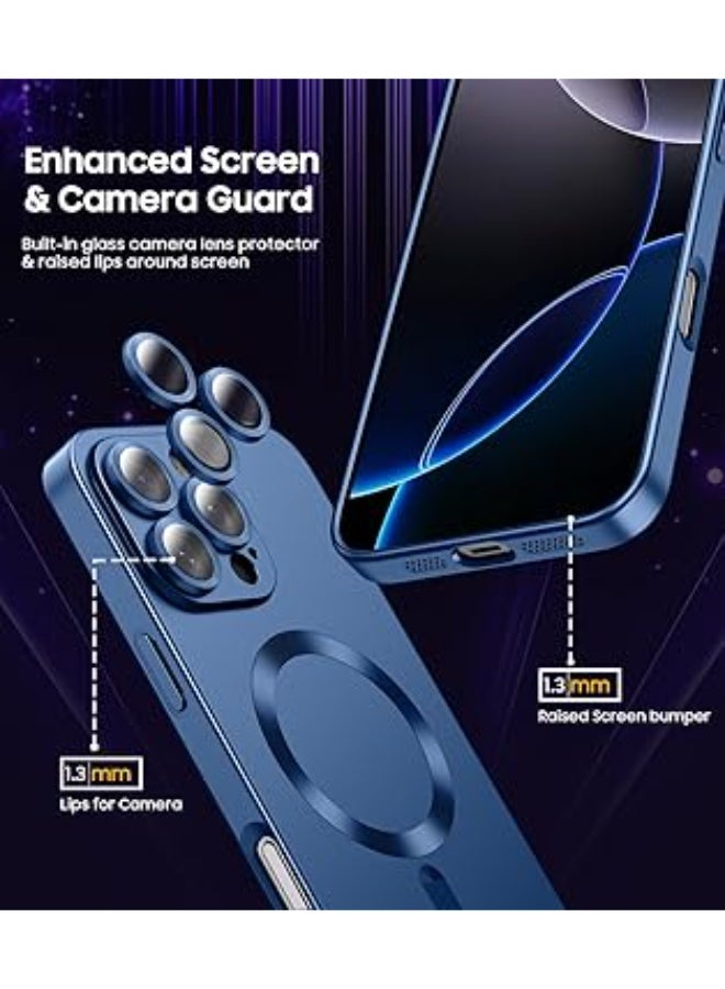 جراب مغناطيسي متوافق مع iPhone 16 Pro Max مع واقي عدسة الكاميرا، متوافق مع Magsafe، جراب هاتف نحيف مضاد للخدش ناعم من مادة TPU لحماية كاملة لهاتف iPhone 16 Pro Max (أزرق) - Image 3