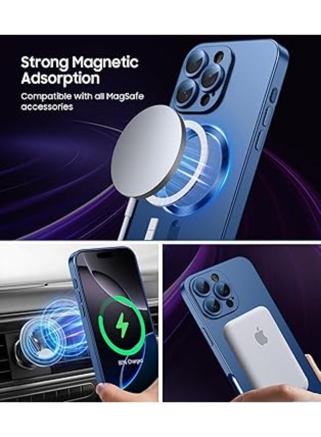 جراب مغناطيسي متوافق مع iPhone 16 Pro Max مع واقي عدسة الكاميرا، متوافق مع Magsafe، جراب هاتف نحيف مضاد للخدش ناعم من مادة TPU لحماية كاملة لهاتف iPhone 16 Pro Max (أزرق) - Image 4