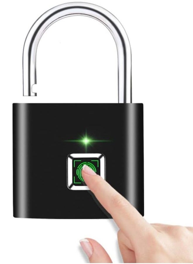 Executive LLC Fingerprint Padlock, Gym Locker Lock USB Rechargeable Thumbprint Lock Small Portable Padlock for Locker Drawer Gym Office Indoor Outdoor (Black)  - Image 1