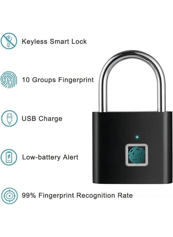 Executive LLC Fingerprint Padlock, Gym Locker Lock USB Rechargeable Thumbprint Lock Small Portable Padlock for Locker Drawer Gym Office Indoor Outdoor (Black)  - Image 4