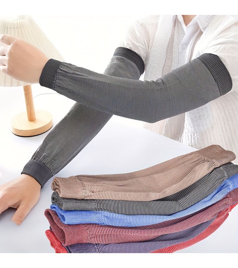Blue Stripes 4pcs Breathable Knitted Arm Sleeve Covers For Work Home Kitchen Use - Image 2