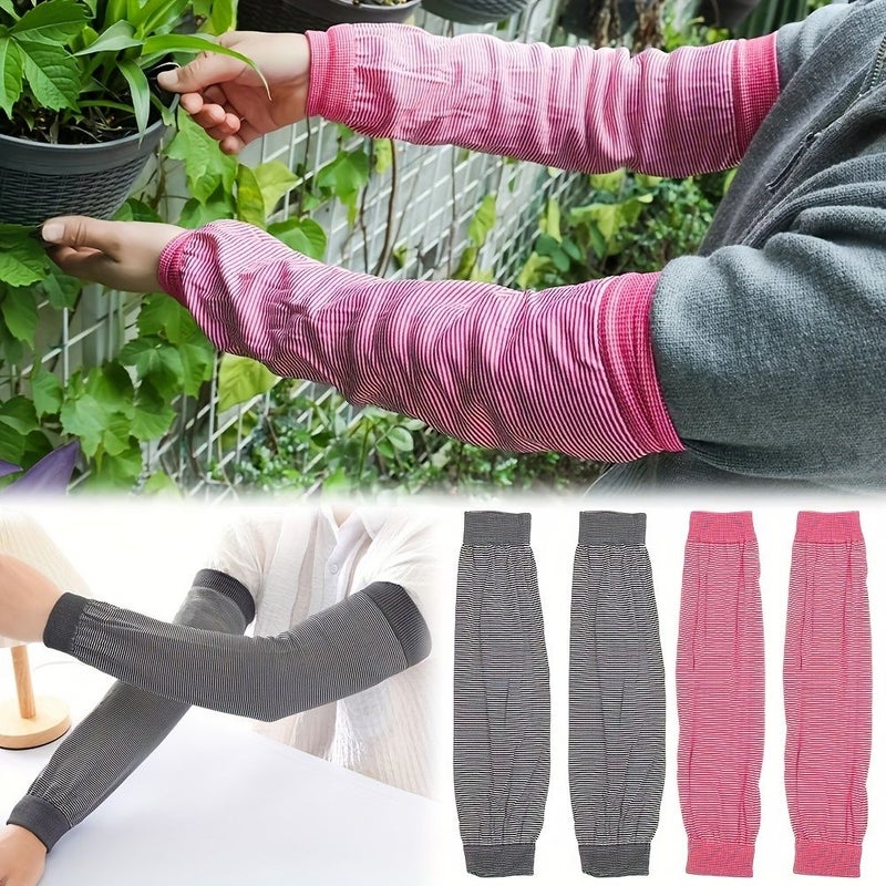 Blue Stripes 4pcs Breathable Knitted Arm Sleeve Covers For Work Home Kitchen Use - Image 1