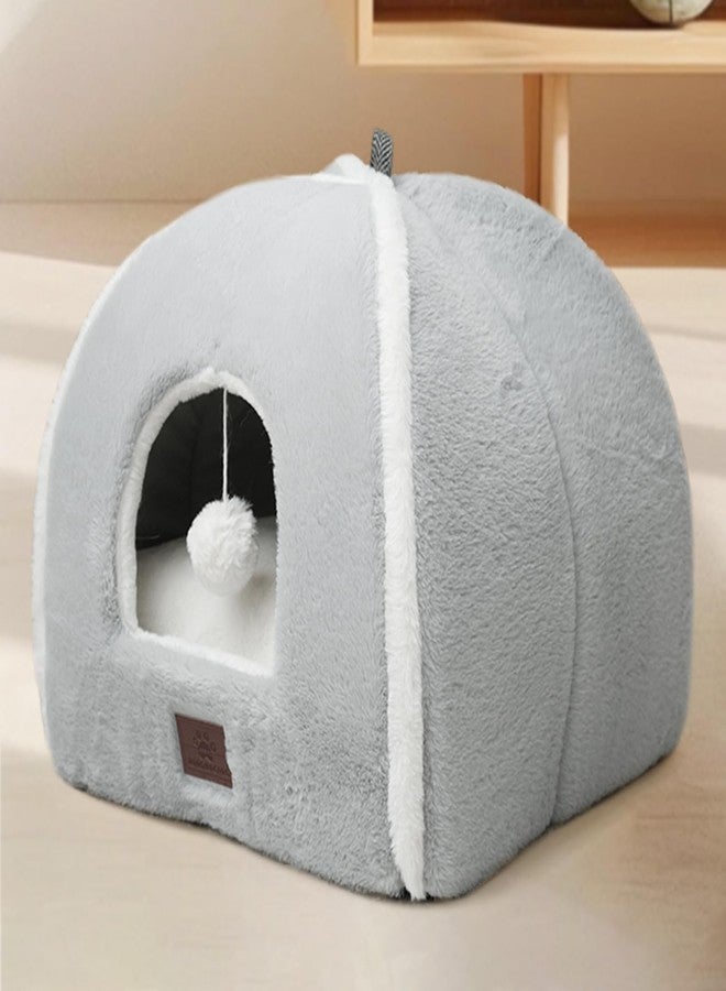 WINDRACING Large Cat Bed for Indoor Cats - Cat House Cats Tent with Removable Washable Cushioned Pillow, Soft and Self Kitten beds,Pet Bed, Grey,17.5inches - Image 3